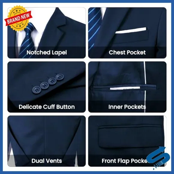 Slim Fit 3-Piece Suit Set Blazer Vest Pants Wedding Prom Business